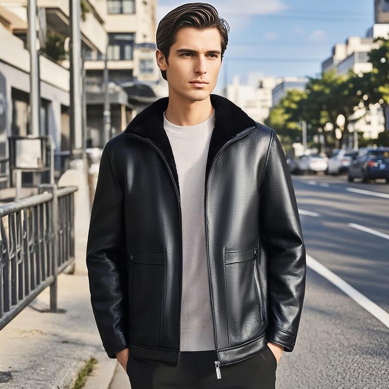 Futing Men's Genuine Goat Leather Jacket with Fur Lining