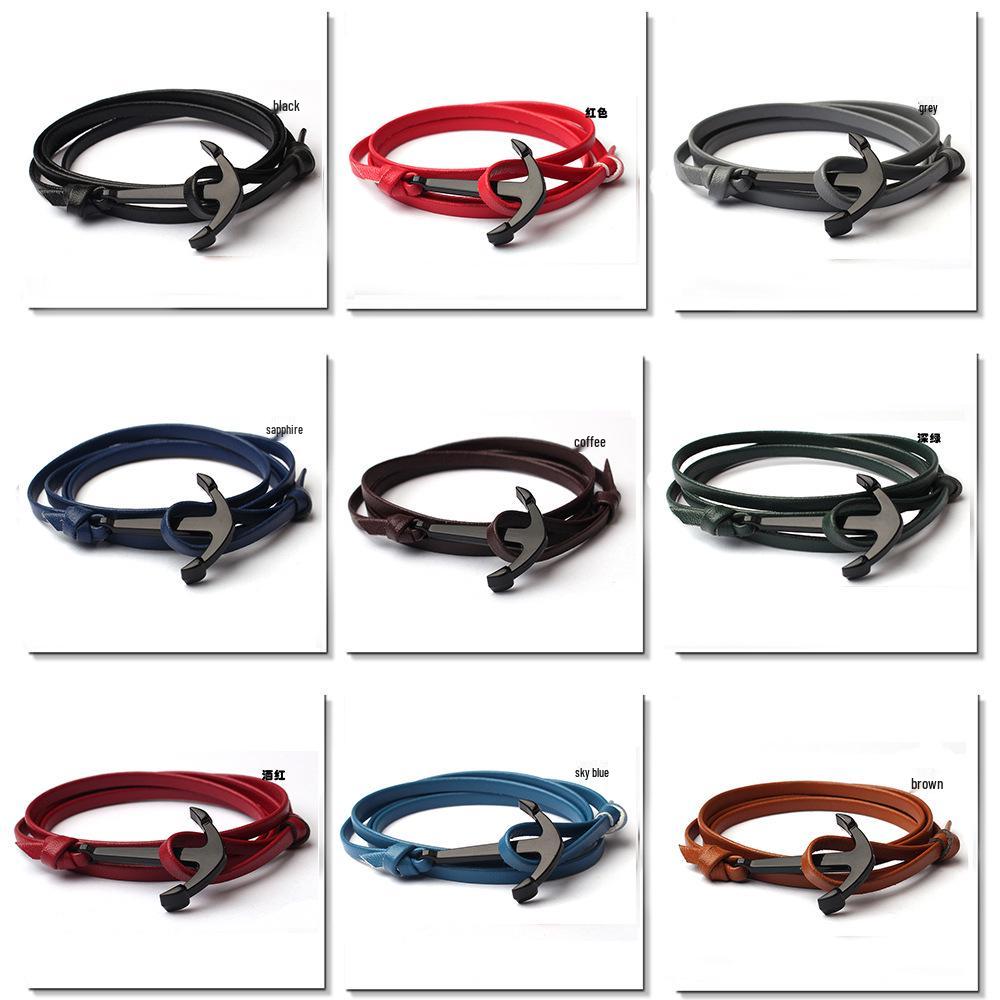 High-End Men's Leather Bracelet: Braided Rope with Alloy Fishhook Anchor