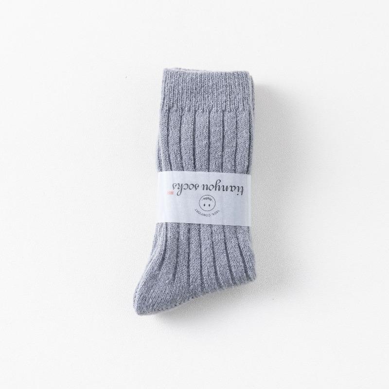 Children's Winter Thick and Warm Wool Socks with Vertical Stripes, Versatile and Plain Color, Pile-up Socks, Double-needle Thick Yarn, Long Socks