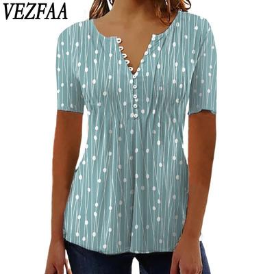 Damenmode Casual Sommer Frühling Polka Dot Print Kurzarm V-Ausschnitt Blusen & Hemden