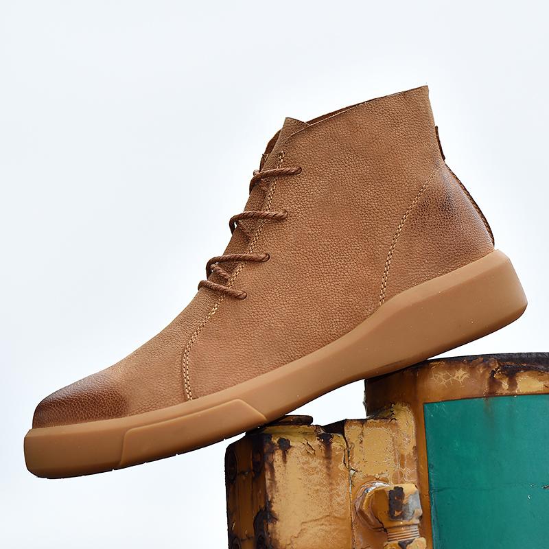

Высококачественные теплые ботинки ручной работы с высоким верхом 2024 года, осенняя новая мужская повседневная обувь, модная нескользящая мужская обувь большого размера для отдыха на природе 38 бежевый