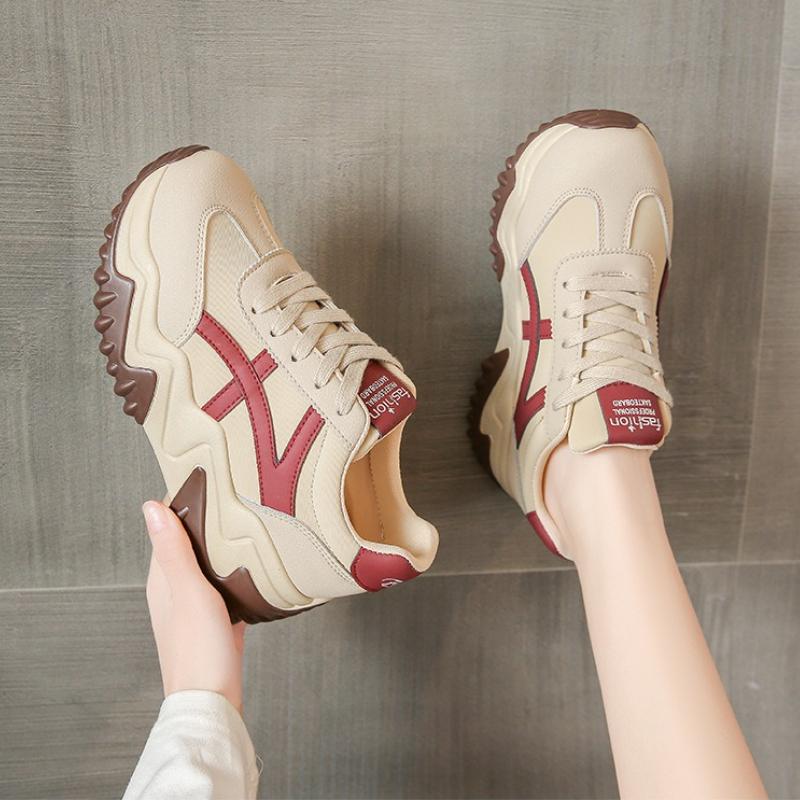 2025 Spring Summer Women's Trend Thick-Soled New Board Shoes Color-Block Heightening Breathable Sports Casual Shoes