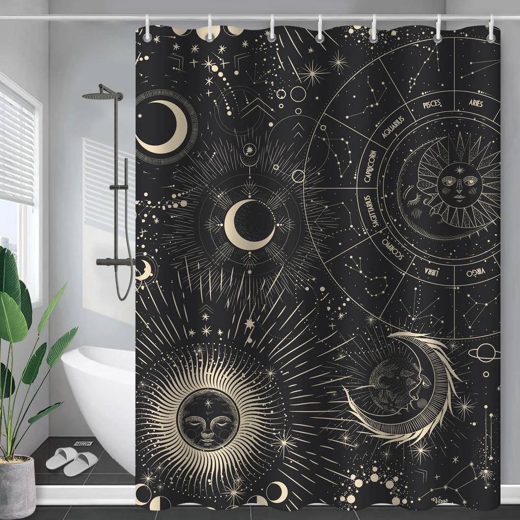 Constellation Fabric Shower Bath Curtain Blush Sun And Moon Phrase Modern Abstract Mysticism Waterproof Bathroom Accessories