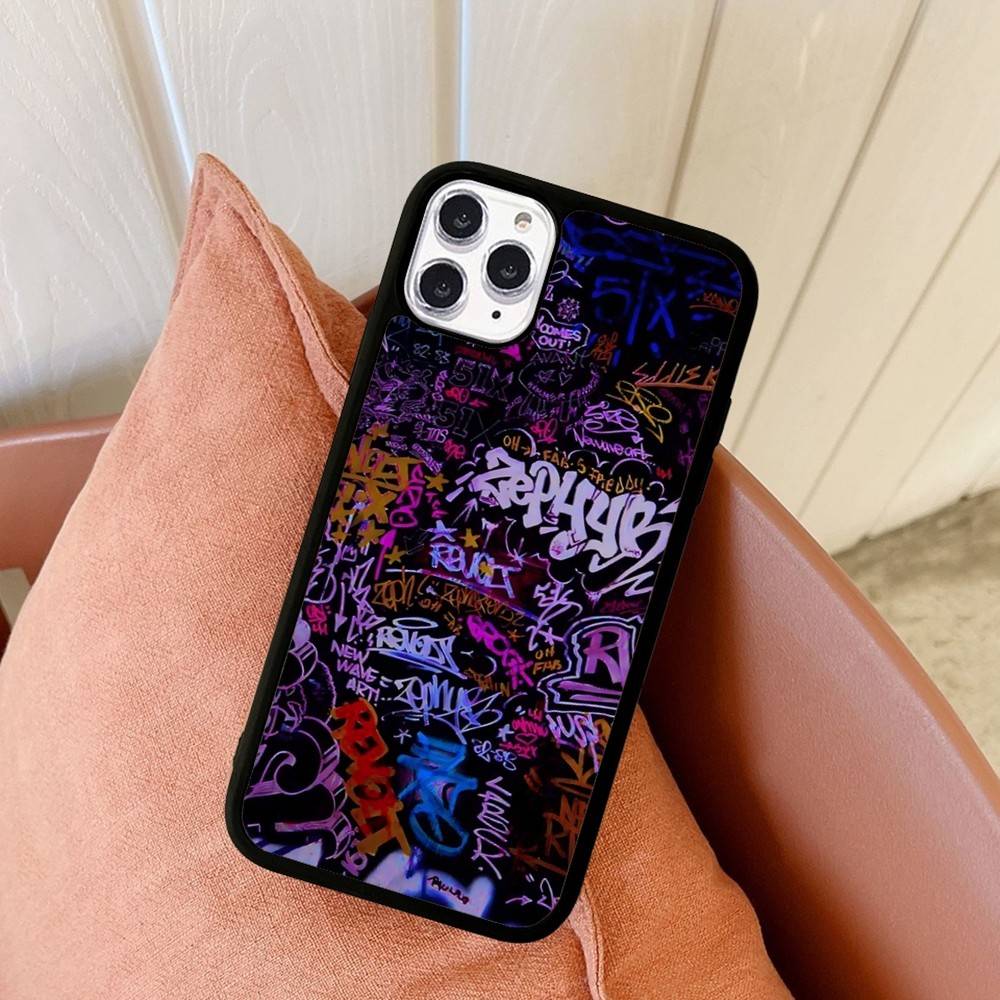 Cool Black Graffiti For iPhone 17 16 15 14 13 12 11 Mini Pro Max Plus PC+TPU Back Phone Cover