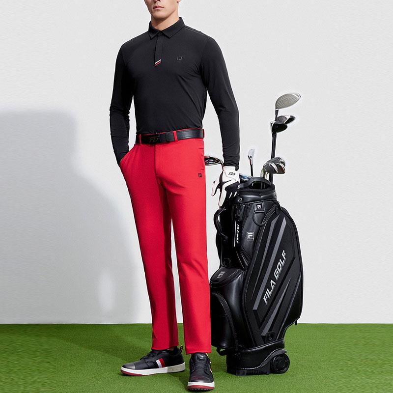 Fila Golf Series Solid Color Golf Knit Long Sleeve Polo Shirt Men Tops Deep-Black A11M345206FBK