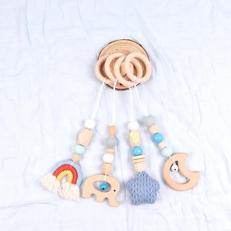Hot Sale Wooden rainbow Stars Moon Elephant Four Piece Set Baby Hanging Toys