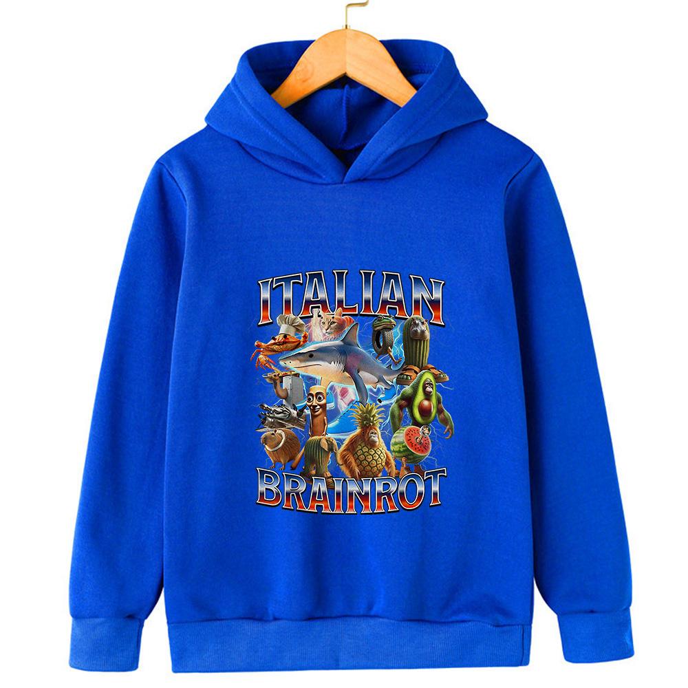 Italian Brainrot Character 2d Children's Hooded Sweatshirt Autumn and Winter Warm Boys and Girls Warm Sweatshirt Fun Ashionable