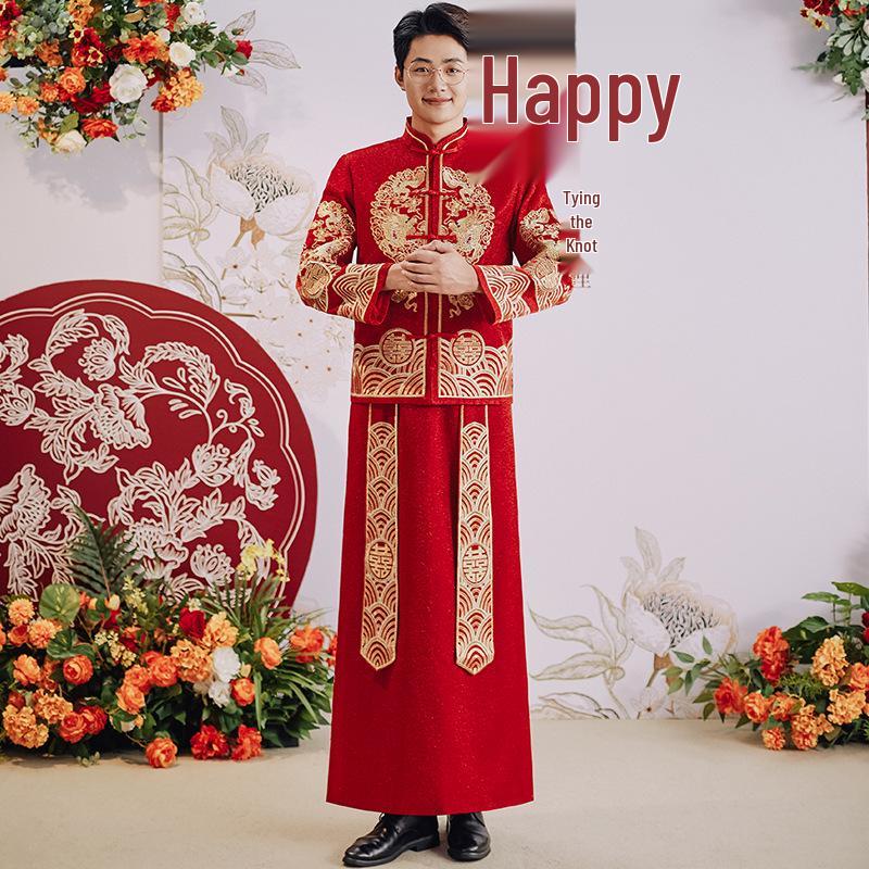 2026 Velvet Xiuhe Suit: New Style Chinese Wedding Dress for Petite Brides with Dragon Phoenix Design S