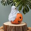 Halloween Pumpkin Ghost Figurine Resin Spooky Cartoon Ghost Statue Sculpture Home Office Desktop Bookshelf Holiday Party Decoration Ornament