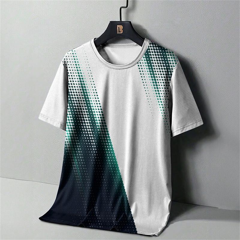 Herren Mode Gestreiftes 3D Gedrucktes T-Shirt, Sommer Outdoor Bequemes Laufshirt, Personalisiertes Lässiges Kurzarm Sportshirt