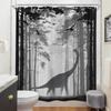 Dinosaur Shower Curtain Brachiosaurus Forest Silhouette Black White Design Nature Art Prehistoric Theme Bath Decor Waterproof
