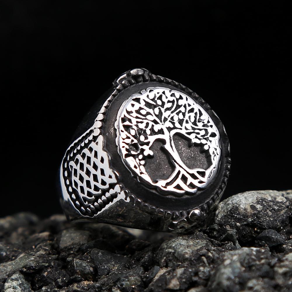 Vintage Viking Tree Of Life Ring For Men Nordic Mythology Stainless Steel Yggdrasils Ring Fashion Amulet Viking Jewelry Gift