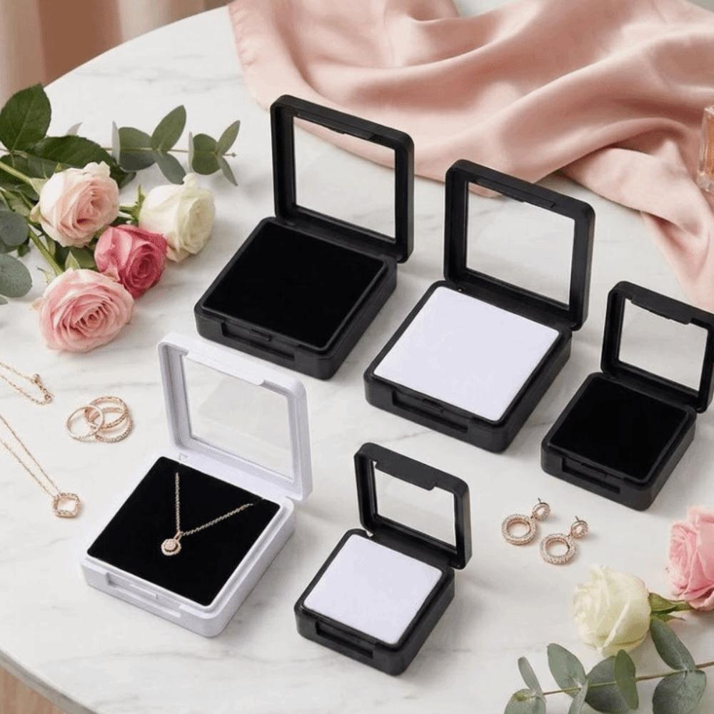 Showcase Transparent Rhinestone Jar Box Acrylic Flip Lid Crystal Display Case White Black Gemstone Holder Fashion
