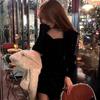 Fine Flash Velvet Dress for Women's Autumn and Winter New Temperament Elegant Red Waist and Thin A-shaped Skirt