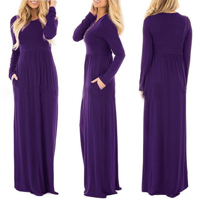 Elegant Women's Casual Long Maxi Dress With Long Sleeves For Evening Parties