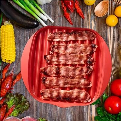 Rote Mikrowellen-Speckpfanne Wellen Antihaft-Design Mikrowellen-Grillschale Frühstück