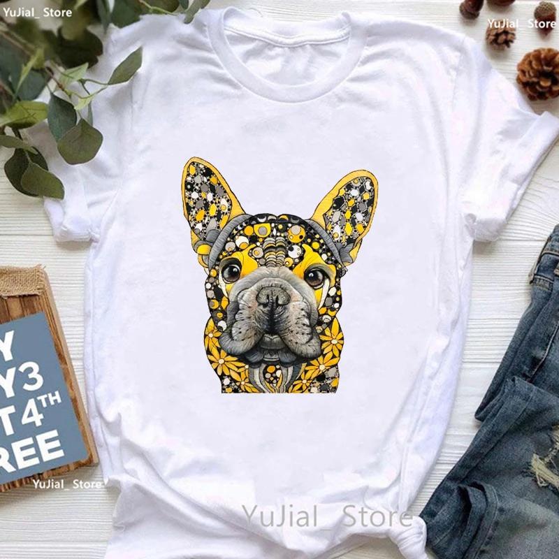 Unisex Cute French Bulldog Puppy Print T Shirt Girls Funny White Tshirt Women Harajuku Kawaii Dog Lover T-Shirt Female
