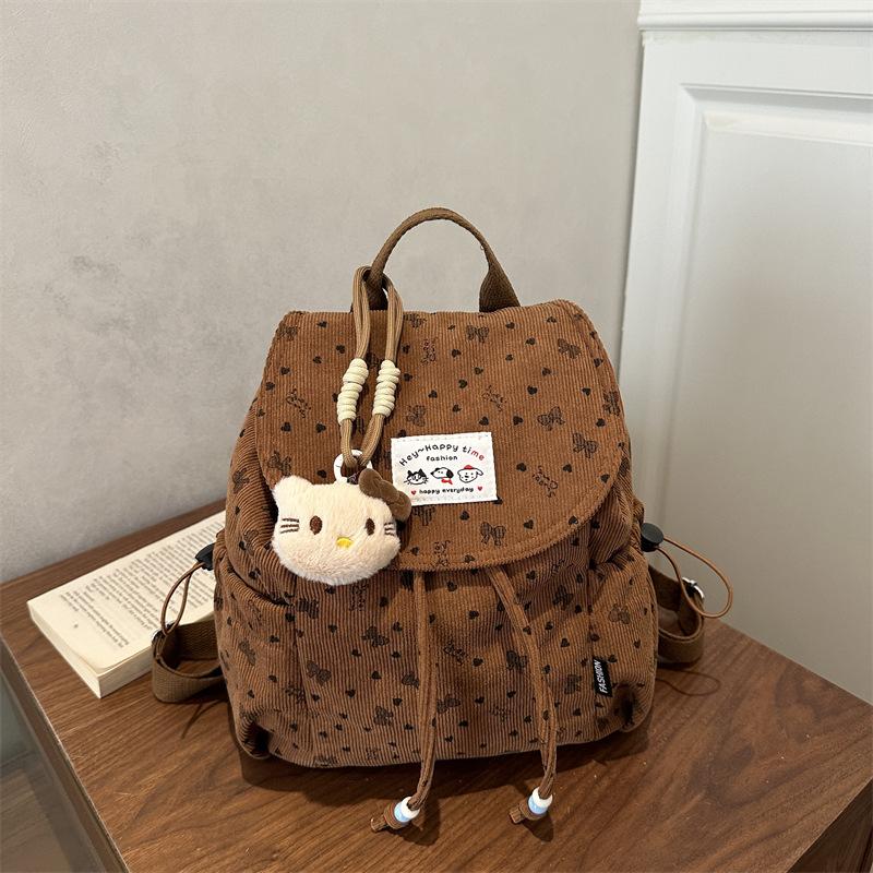 Corduroy Backpacks for Women Cute Student Bag Lightweight Drawstring Korean Style Simple Bookbag Casual Stylish Commuting Bag