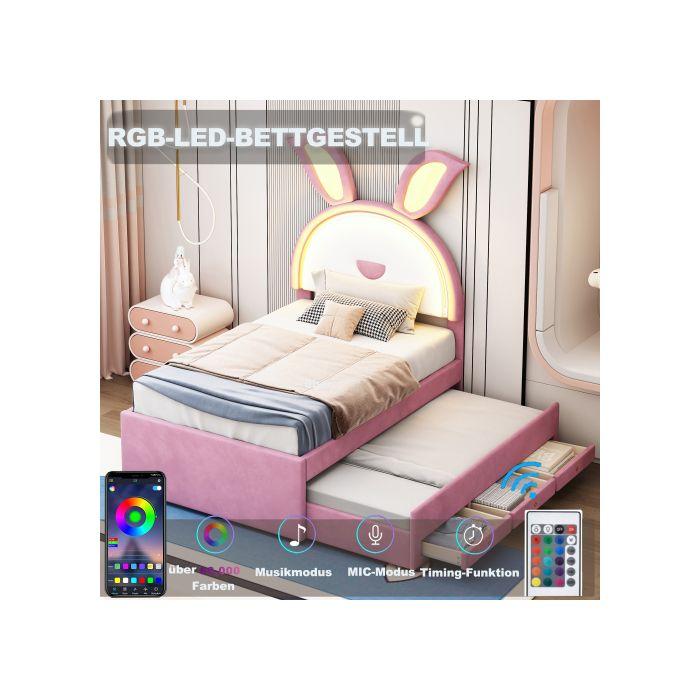 Lit D'enfant Lit Rembourré 90 X 200 Cm, Tissu Velours Tapis Multifonctionnel, Rose