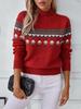 2025 Autumn/Winter Stand Collar Jacquard Long Sleeve Color Block Knit Pullover Sweater