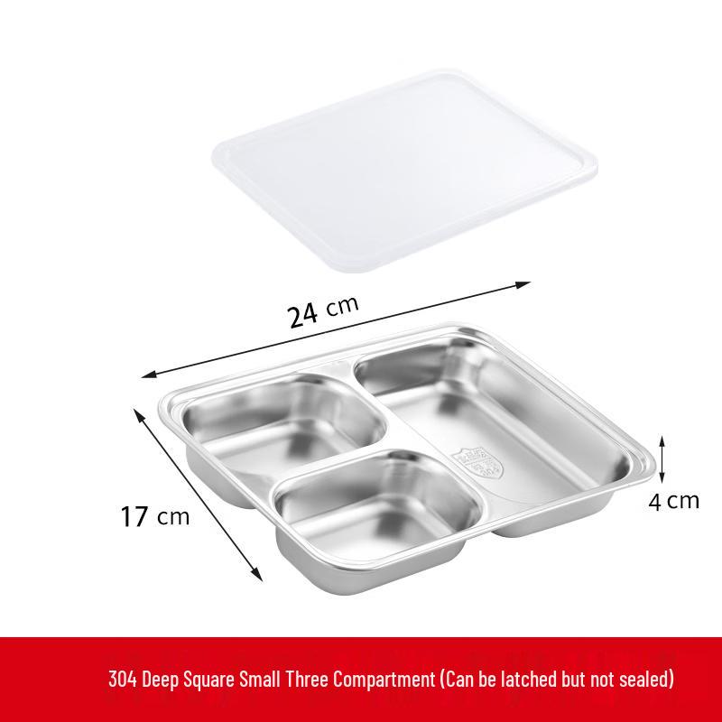 Yuweikang 304 Stainless Steel Divided Meal Tray for Students Deep Square Small
