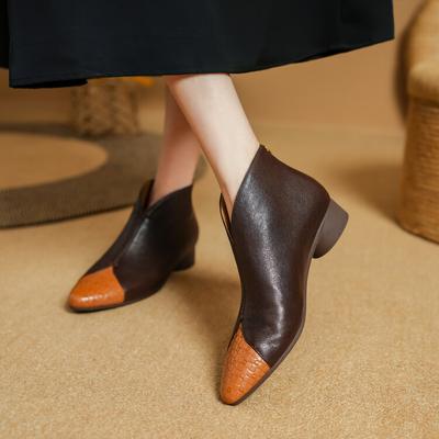 Fashion NEW Autumn/Winter Women Boots Round Toe Chunky Heel Shoes Genuine Leather Shoes for Women Soft Ankle Boots Elegent Modern Boots