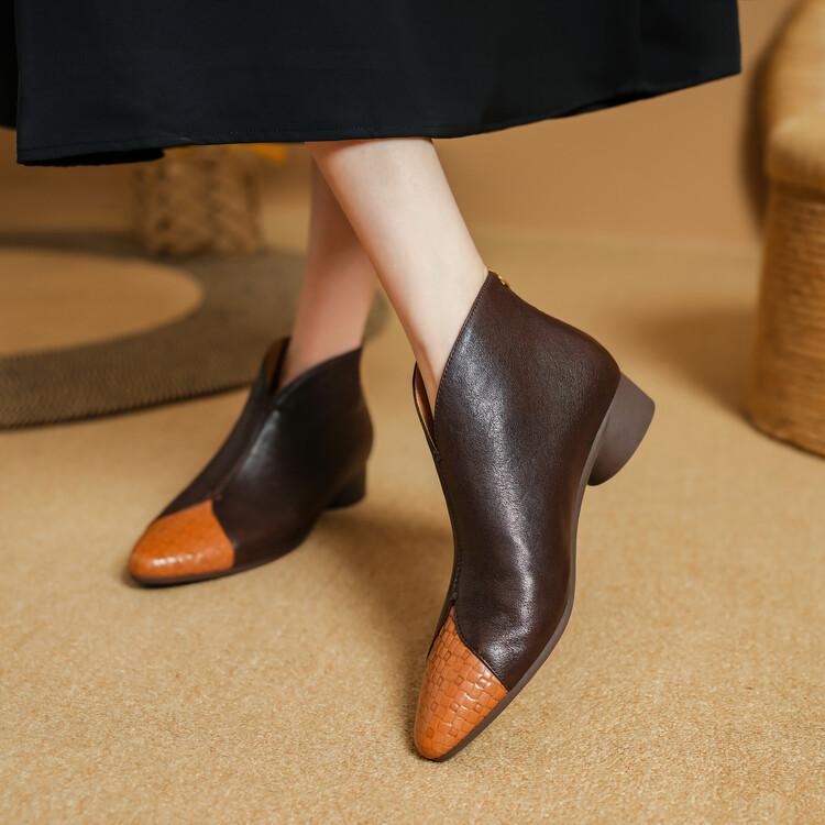 Fashion NEW Autumn/Winter Women Boots Round Toe Chunky Heel Shoes Genuine Leather Shoes for Women Soft Ankle Boots Elegent Modern Boots