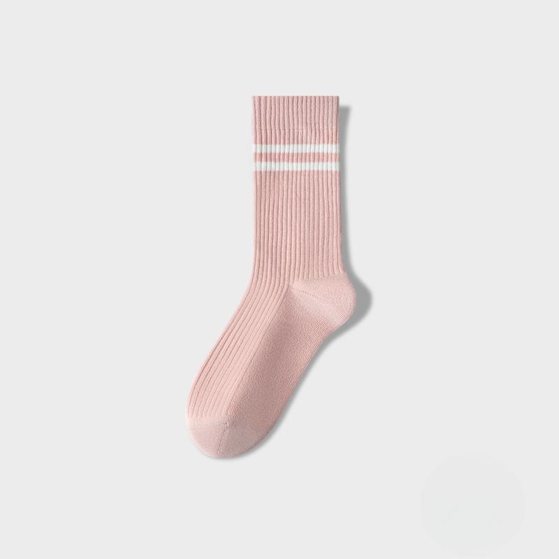 Female Spring and Autumn Striped Pure Cotton Sports Boneless Tube Socks