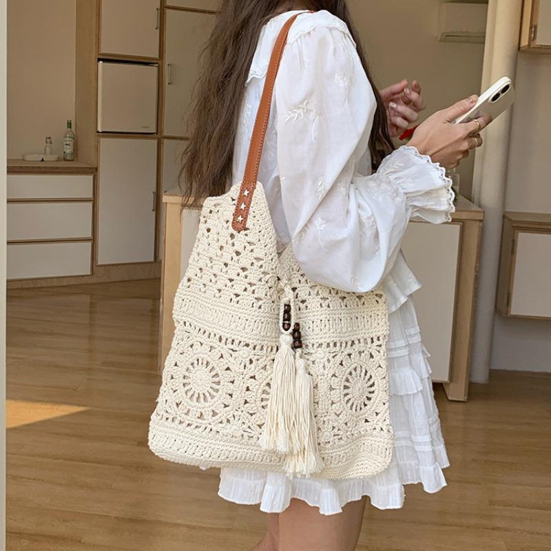 Large-capacity Single-shoulder Woven Tote Bag - Tote Bag for Seaside Vacation and Beach Use