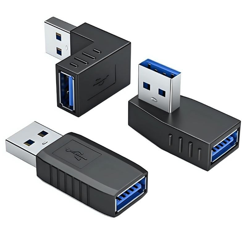 5pcs USB3.0 90 Degree Extension Adapters with Male to Female Connector for Tight Space Installation on Laptops and Vehicles
