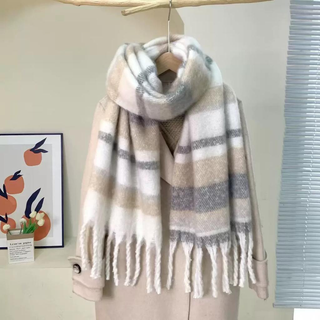 Autumn and winter new Maillard imitation cashmere plaid scarf women's winter senior sense versatile shawl thickened warm scarf