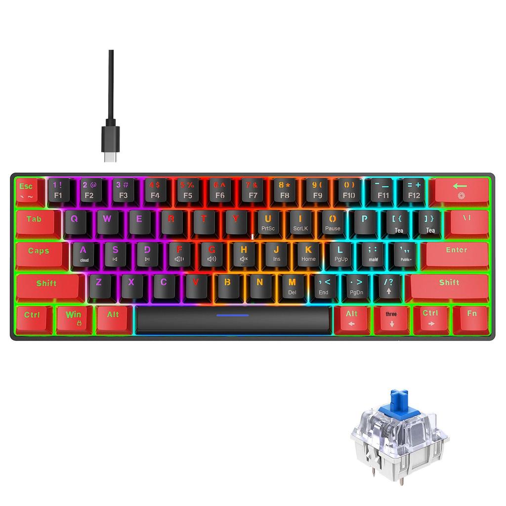 V900 61-Key Mini Mechanical Keyboard, Blue Switch, RGB Lighting, Portable for Gaming