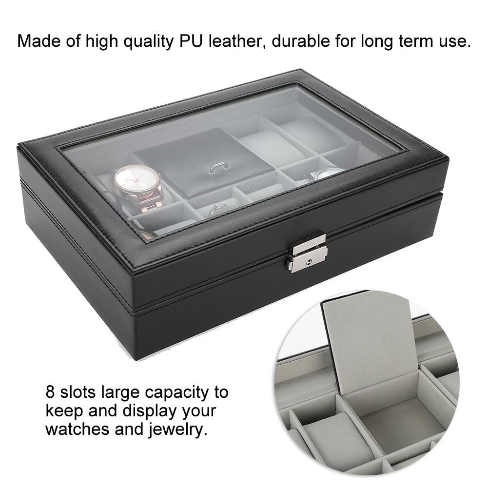 8 Slots PU Leather Watch Storage Case Jewelry Display Box Holder Organizer