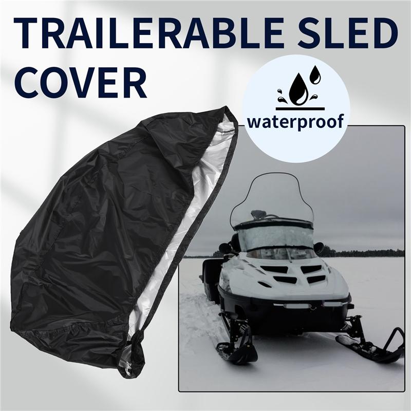 Snowmobile Cover Waterproof Dust Trailerable Sled Cover Anti-UV Winter Motorcycle Outdoor Black