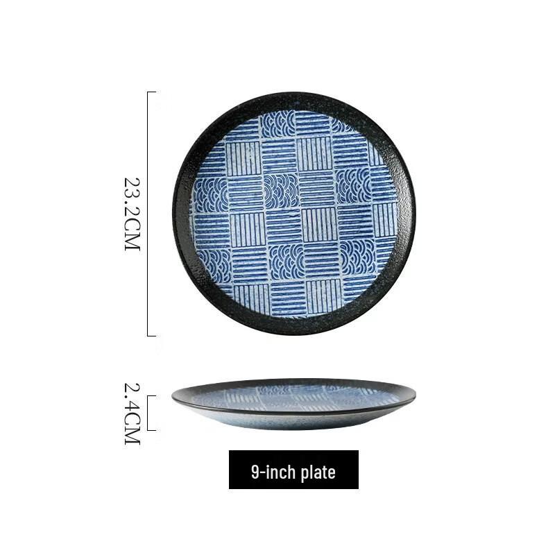 

Japanese Seigaiha Blue and White Ceramic Shallow Plate
