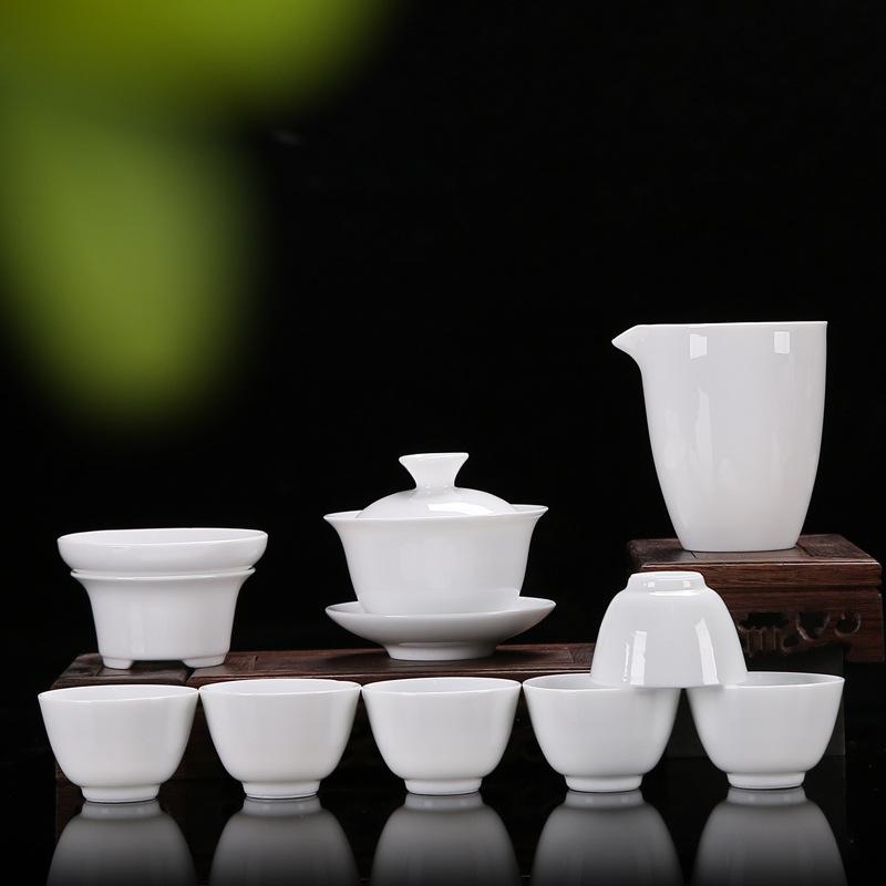 High-end Gift Box Ceramic Kung Fu Tea Set Home Office White Porcelain Cover Bowl Tea Cup Complete Set