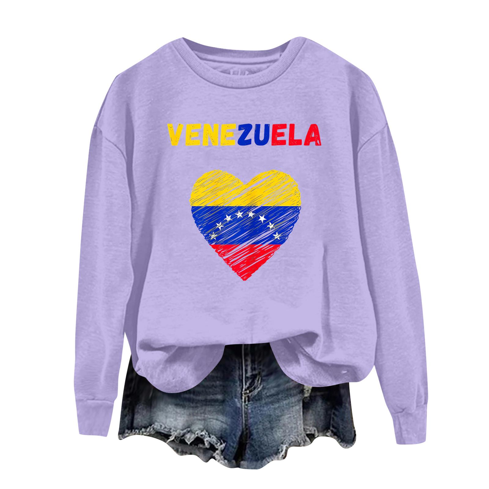 

Ladies Printed Casual Long Sleeved Round Neck Sports Hoodie Top XL фіолетовий