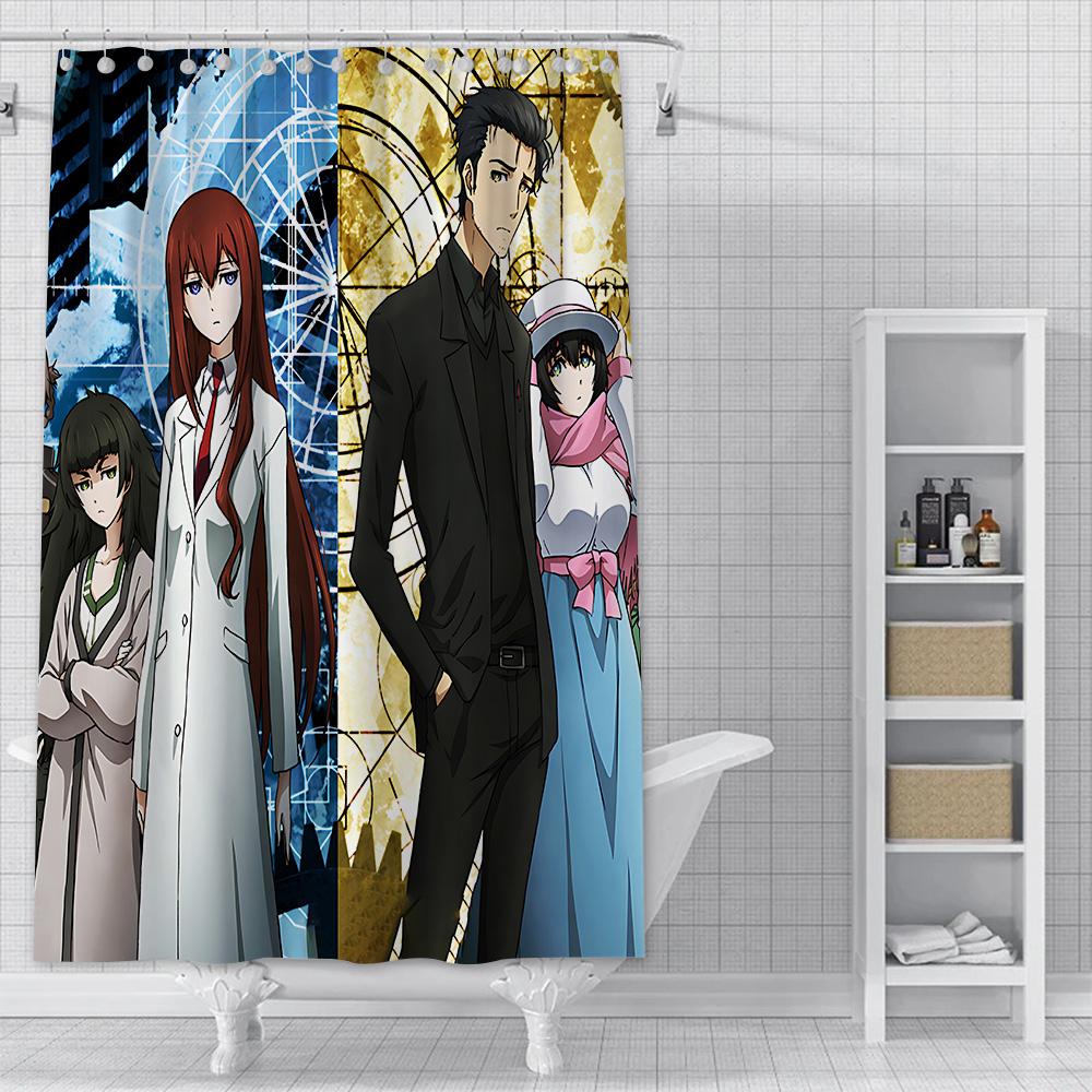 Anime Steins Gate Shower Curtain Waterproof Polyester Fabric Paint Colorful Bath Curtains Home Bathroom Decor Curtain With Hook