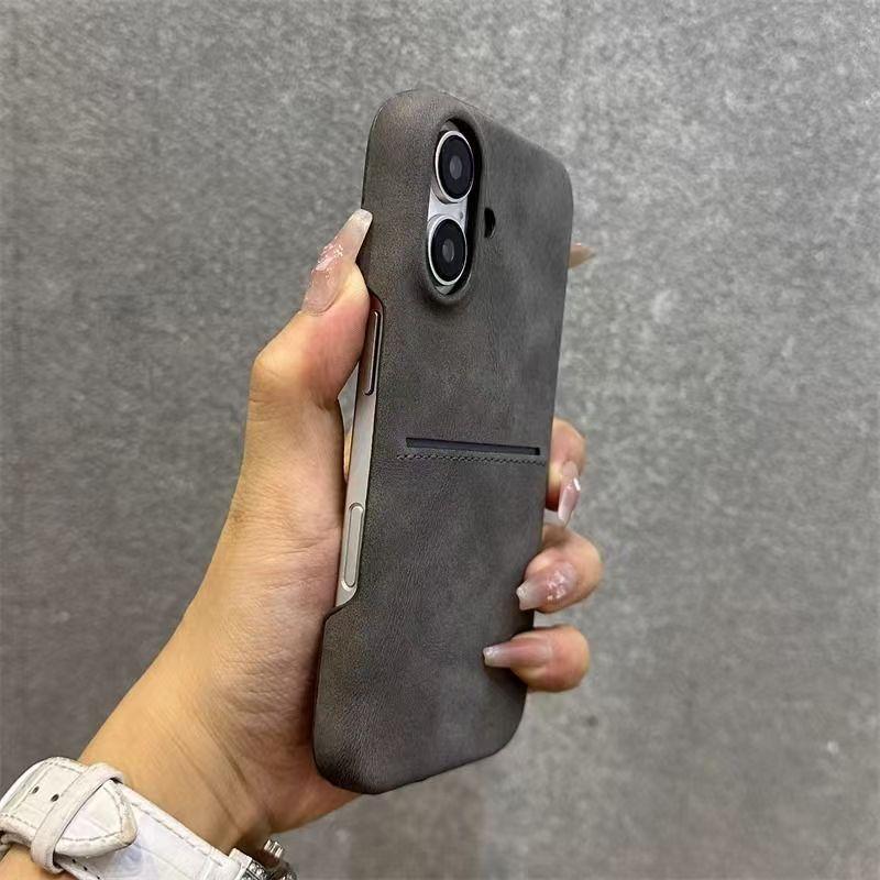 Skin Like Sheepskin Card Insertion Phone Case for IPhone 16 Promax Card Bag S23 Ultra Shell Hanging Rope Sleeve