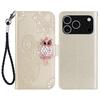 For iPhone 17 Pro Max Wallet Case Owl Flower Imprinted Rhinestone Leather Cover