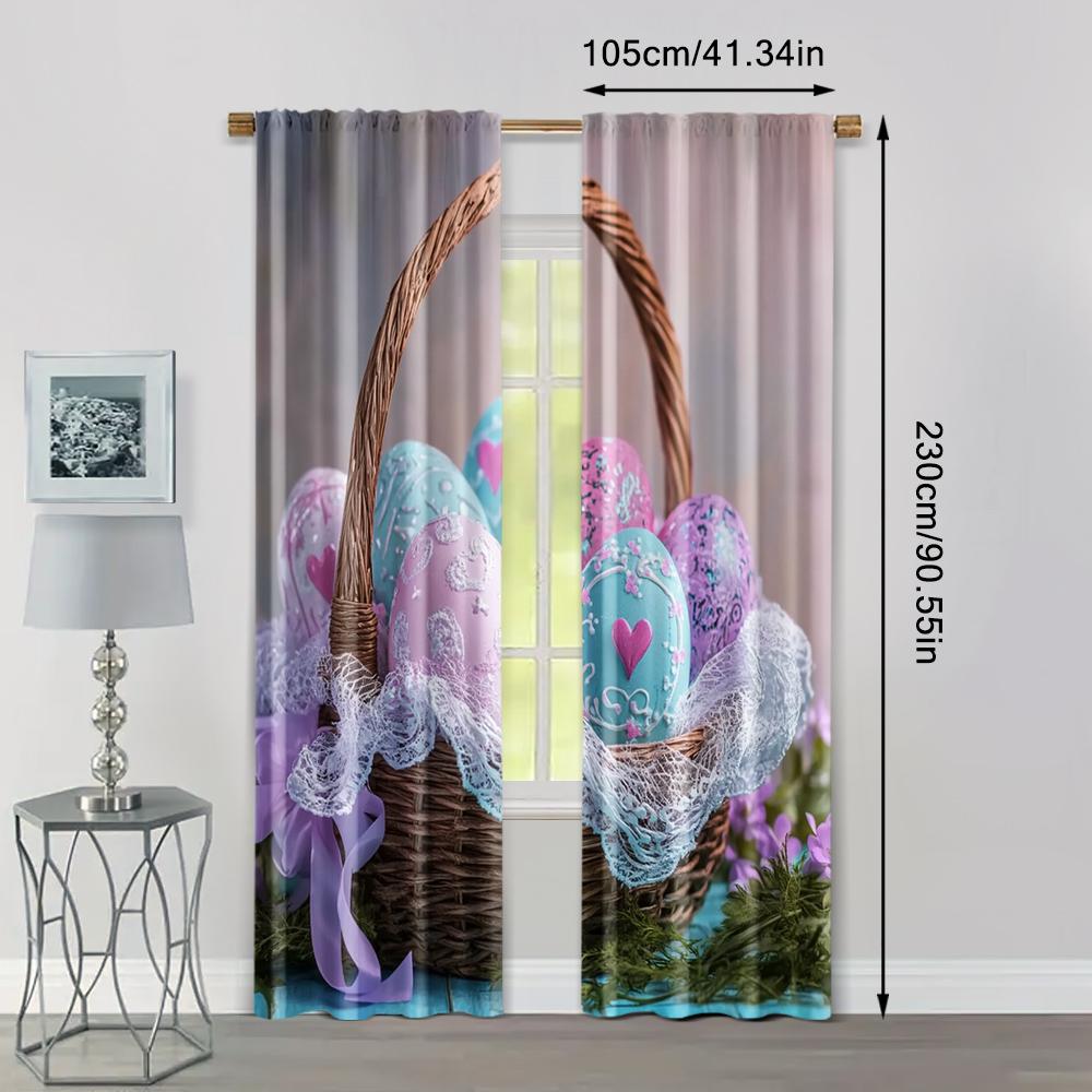 2pc    Party Window Curtains Easter Egg Fabric  Without Electricity Festive Holiday Use for room decor aesthetic