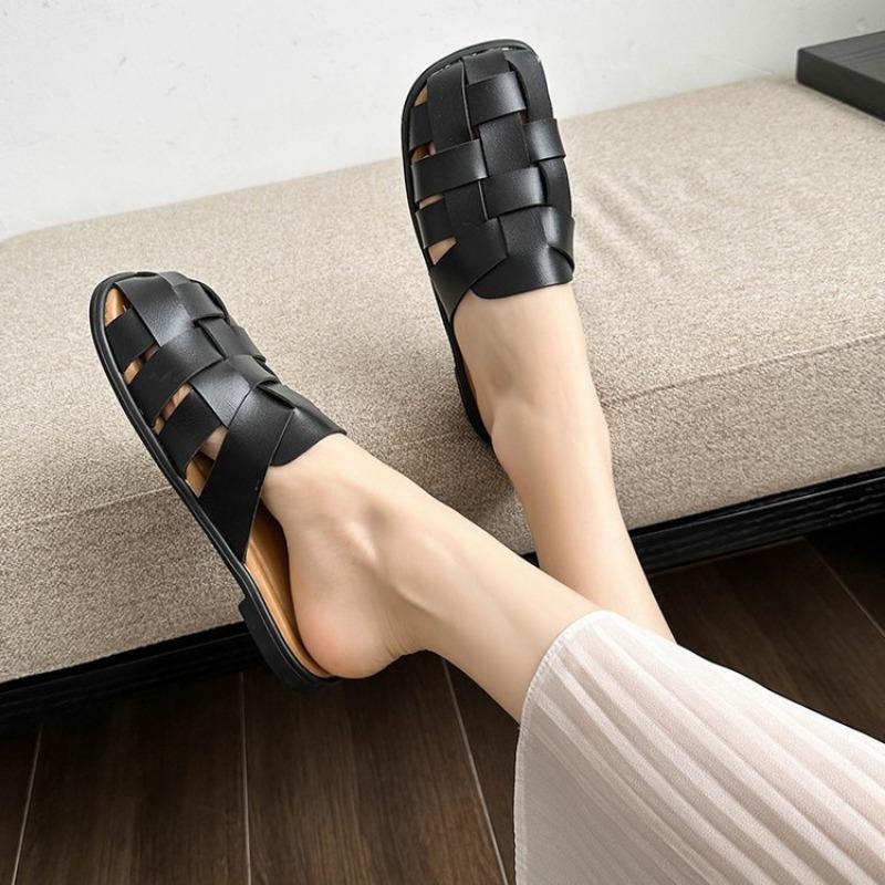 Hausschuhe Damen Neu Sommer Vintage Gewebt Hohl Sandalen Plateausandalen