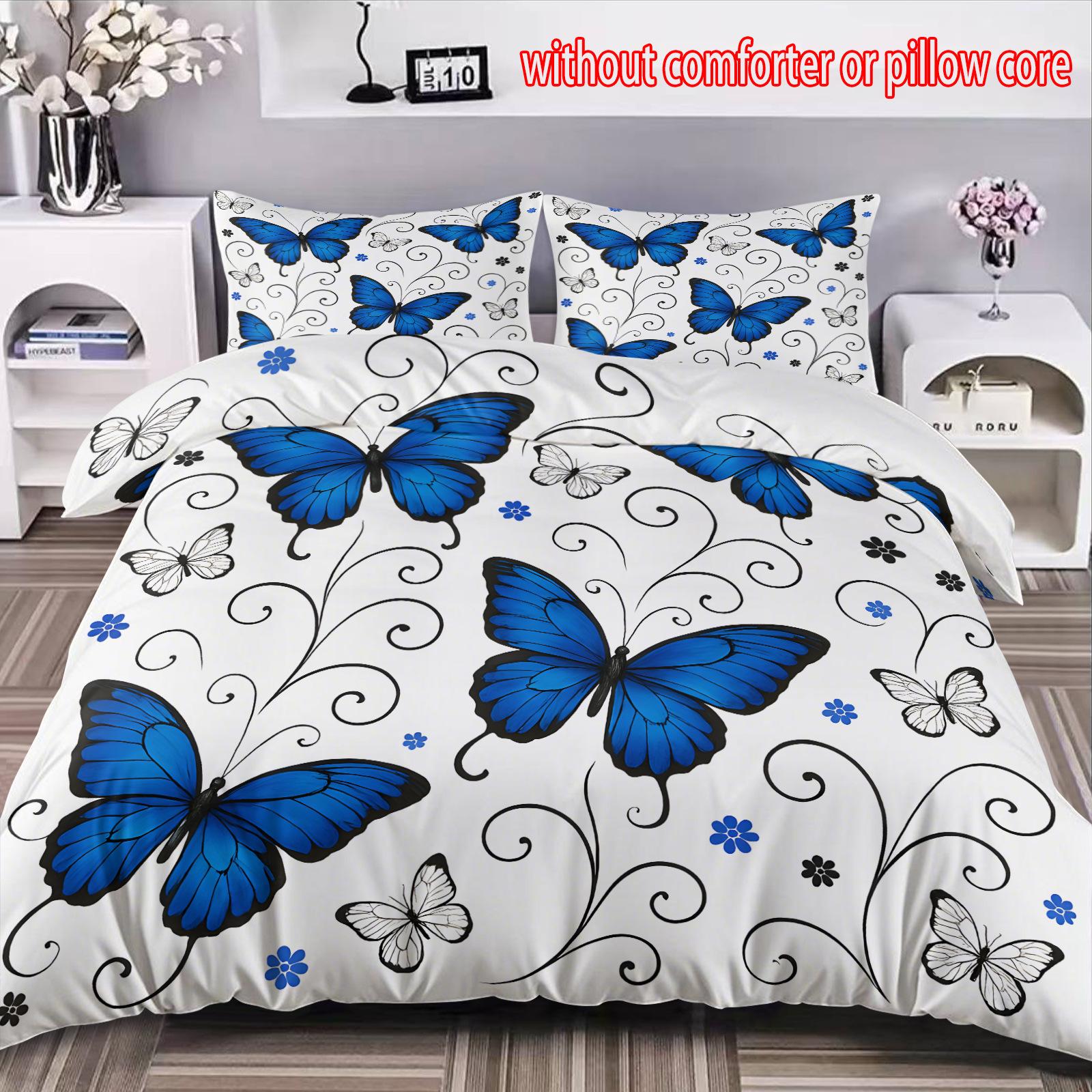 

Butterfly Blue Three-Piece 3D Digital Printing Quilt Set cover 90 * 200 + and 50 * 75 * 1