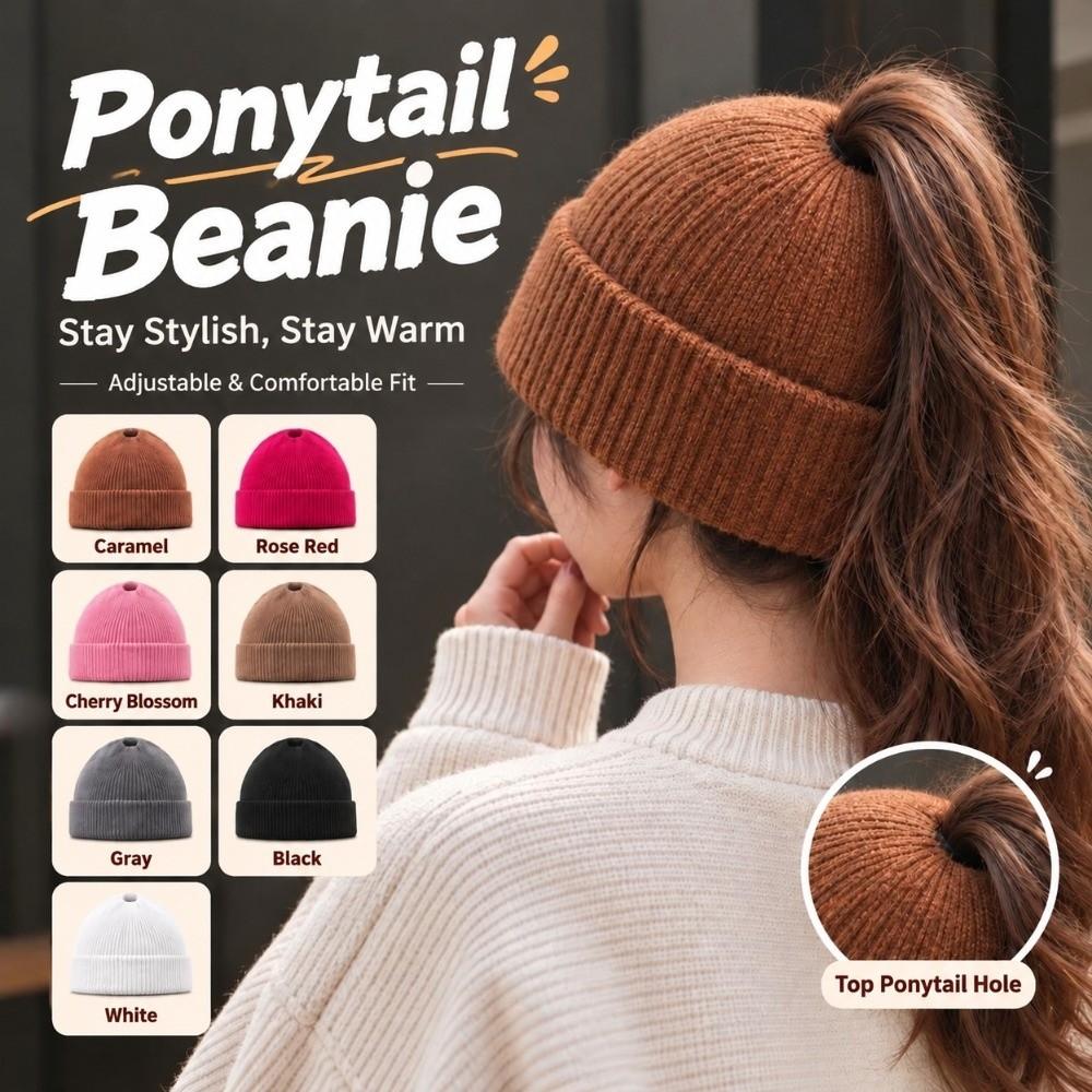 Windproof High Ponytail Beanie Hat Ear Protection Winter Hat Fashion Skull Cap Women And Girls