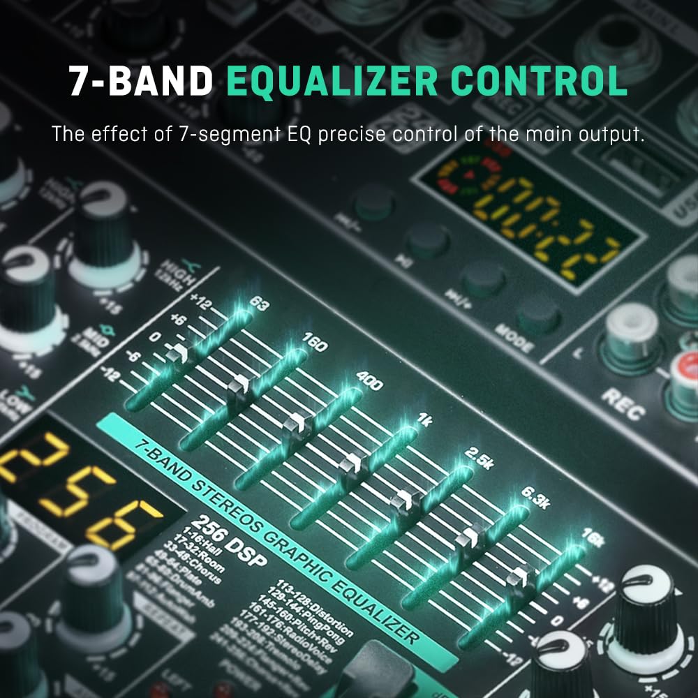 BOMGE Professional Audio Mixer Soundboard Console Desk System Interface with Computer 48V Phantom Stereo DJ Studio DSP for Professionals and Beginners