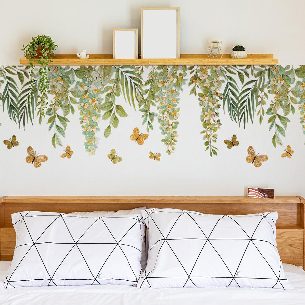 Watercolor Fresh Vine and Butterfly Living Room and Bedroom Background Wall Decoration Stickers