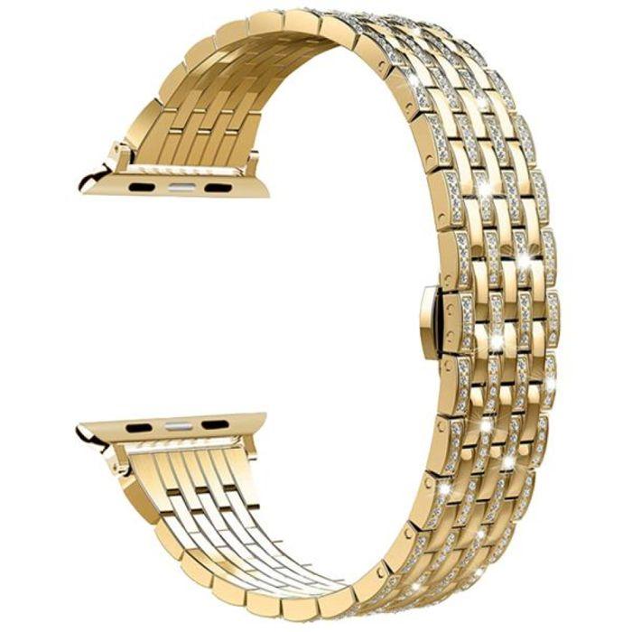Watch Bracelet - MY-MONTRE - for Apple 38/40/41mm - Gold Stainless Steel - Crystal Stones - Butterfly Clasp