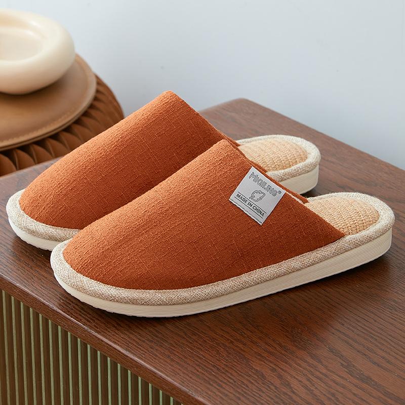 Autumn linen slippers cotton and linen indoor home floor non-slip men's large size fabric slippers four seasons household