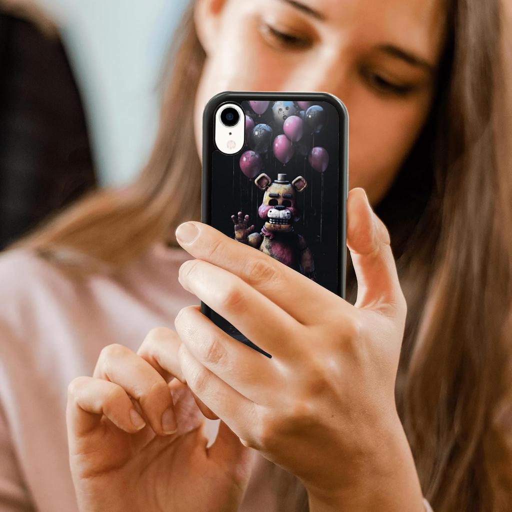 Black Cute FNAF Phone Case Fit for iPhone XR, TPU Shockproof Protective iPhone Case Horror Five Nights Video Game Phone Cover Gift for Boy Girl Men