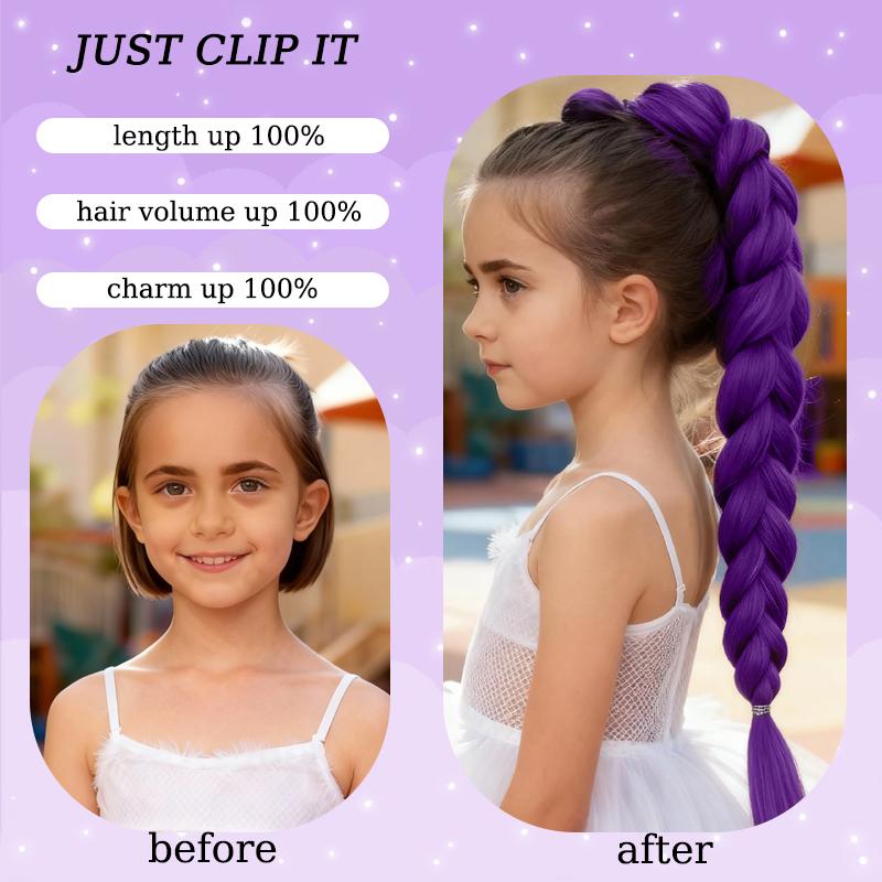 18palcové fialové pletené vlasy Ponytail Rozšíření Paruka Sponka do vlasů Ponytail Krabí sponky do vlasů pro děti Párty Cosplay Použití Fialová paruka